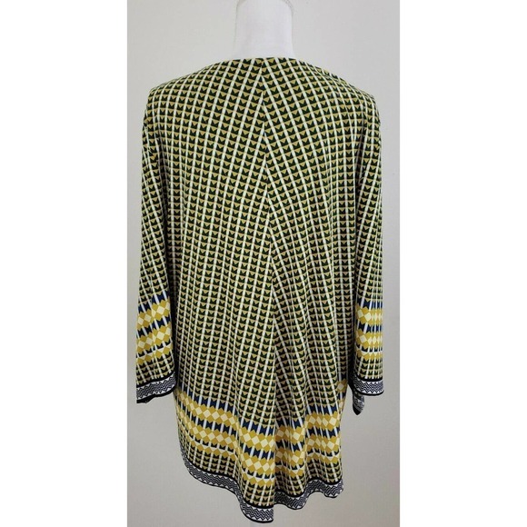 Chico's ~Woman Size 3~ Yellow/Blue Flare Top Blouse, Stretch, 3/4 Sleeve. - Picture 3 of 12